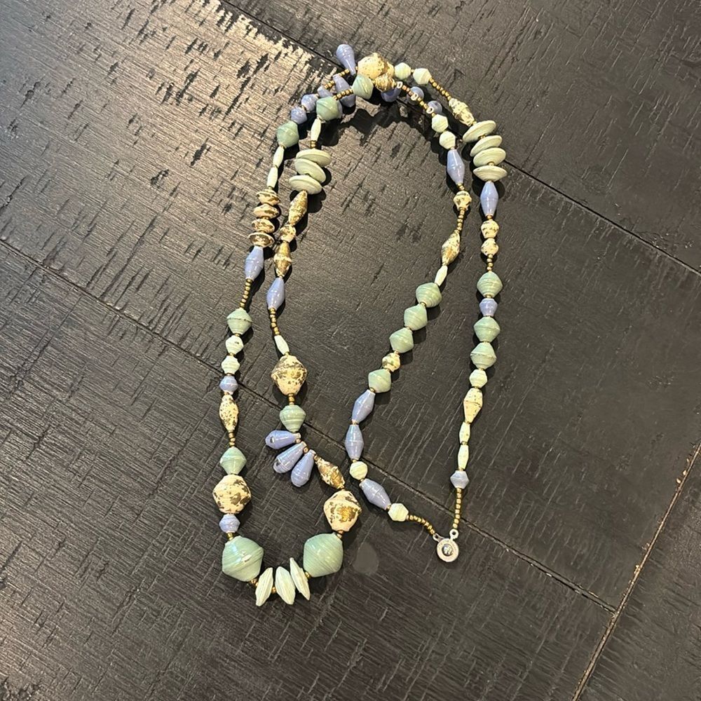 Vintage Fabiola Blue Parure Long Strand Beaded Necklace Mixed Bead